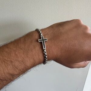 David Yurman Black and Silver Cross Bracelet